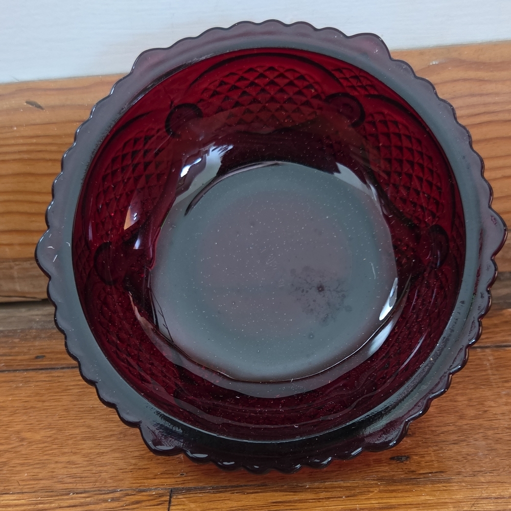 Avon Ruby Red Scalloped Glass Serving Bowl